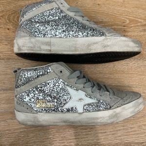 Golden goose mid star sneaker silver glitter and white